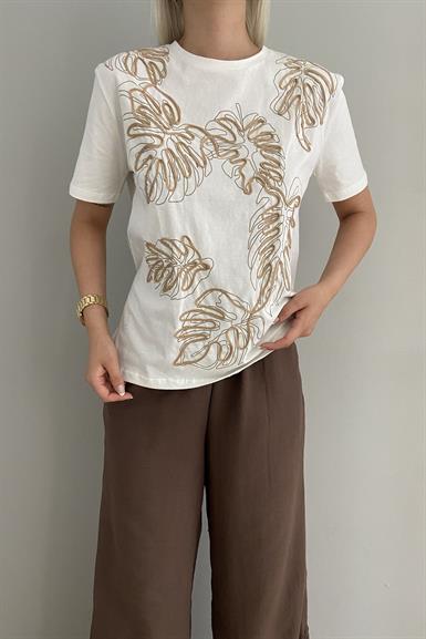 NAKIŞ VE İNCİ DETAYLI TSHIRT