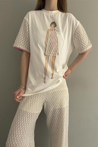 ÖRGÜ KUMAŞ MATCHLİ BASKILI TSHIRT