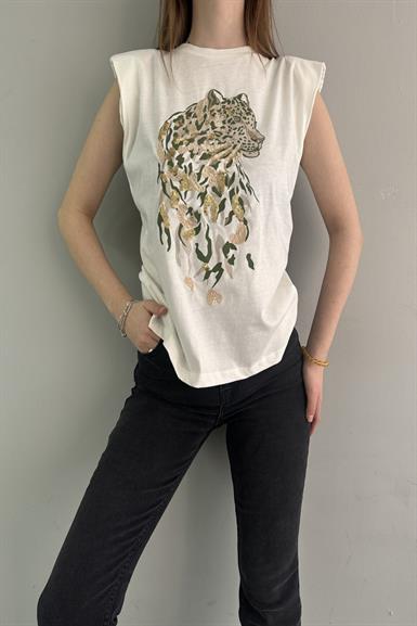 PUL VE BASKI DETAYLI VATKALI TSHIRT