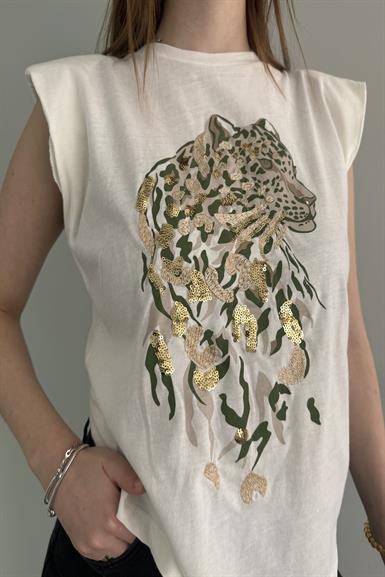 PUL VE BASKI DETAYLI VATKALI TSHIRT
