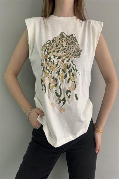 PUL VE BASKI DETAYLI VATKALI TSHIRT