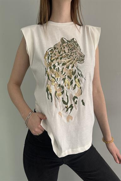 PUL VE BASKI DETAYLI VATKALI TSHIRT