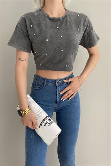 TAŞ ÇAKIMLI YIKAMALI TSHIRT