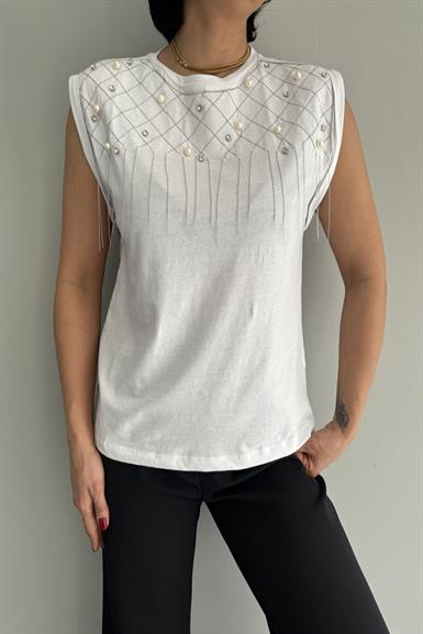 ZİNCİR VE TAŞ İŞLEMELİ TSHIRT