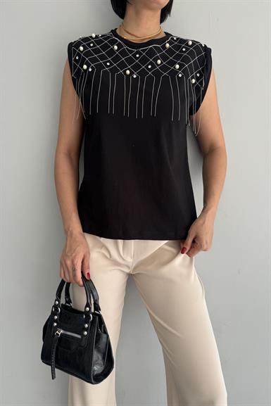 ZİNCİR VE TAŞ İŞLEMELİ TSHIRT