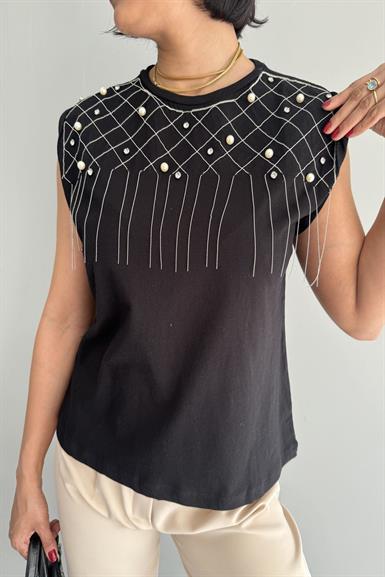 ZİNCİR VE TAŞ İŞLEMELİ TSHIRT