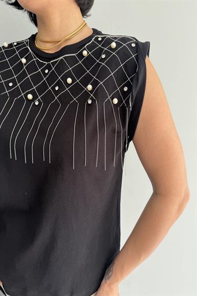 ZİNCİR VE TAŞ İŞLEMELİ TSHIRT