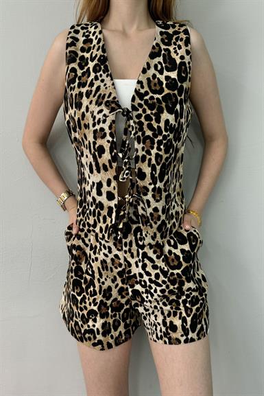LEOPAR DESEN BAĞCIKLI YELEK