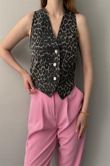 LEOPAR DESEN FLATO CEPLİ YELEK