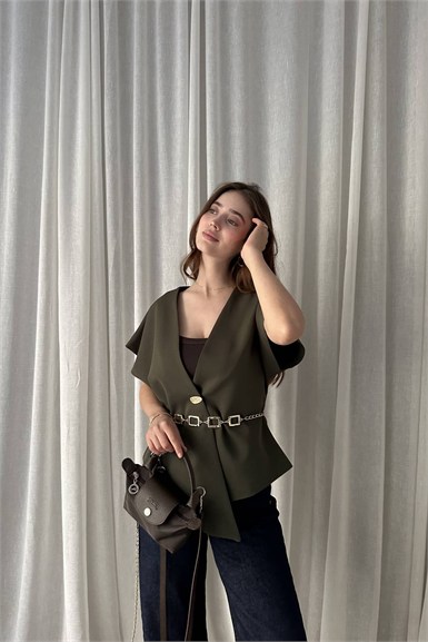 TEK DÜĞME DÜŞÜK KOL DETAYLI YELEK