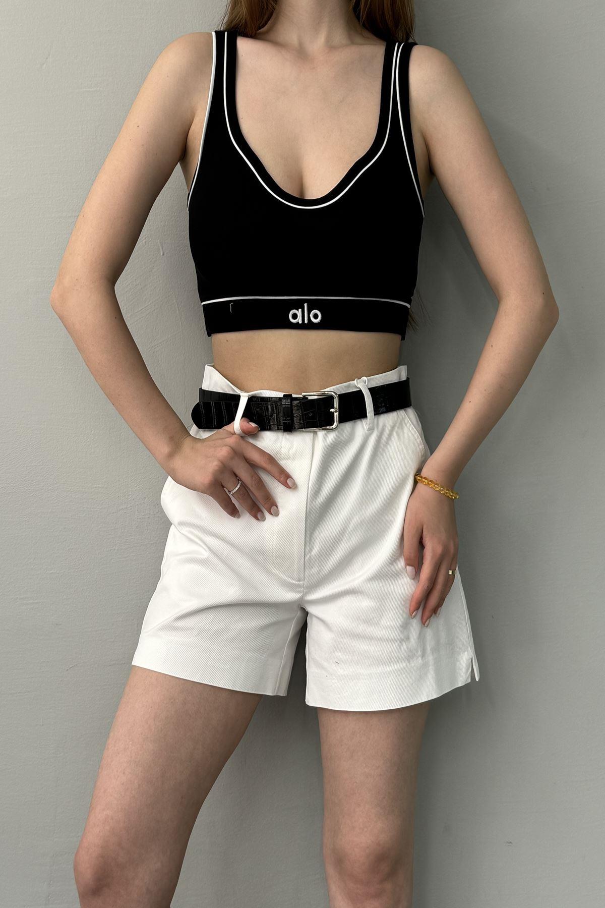 YAZI VE ŞERİT DETAYLI CROP ATLET