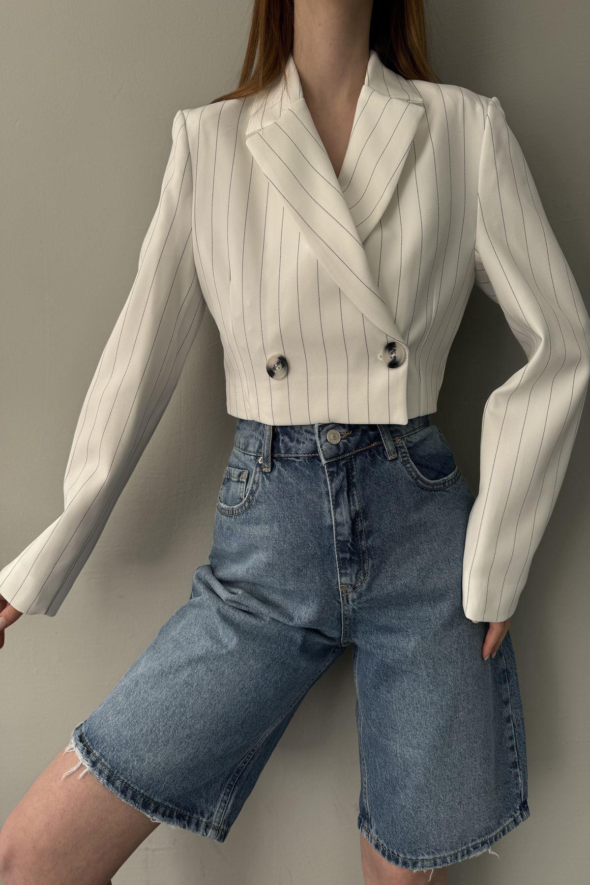 ÇİZGİLİ CROP CEKET