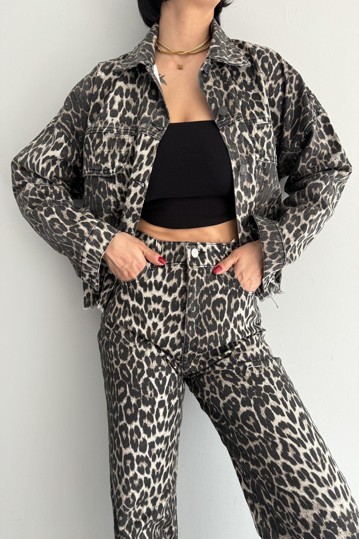 LEOPAR DESEN CROP CEKET
