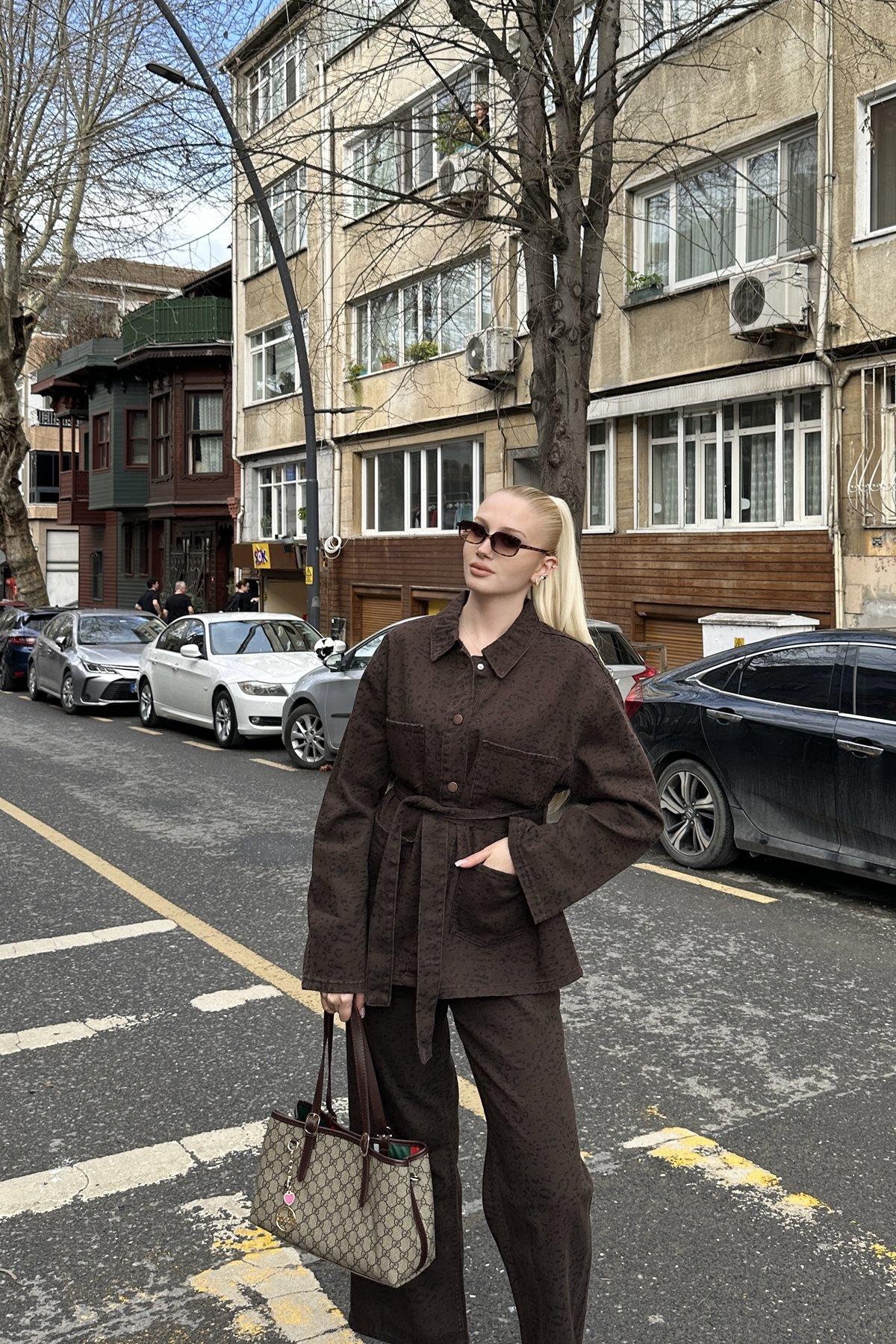 LEOPAR DESEN KUŞAKLI CEKET