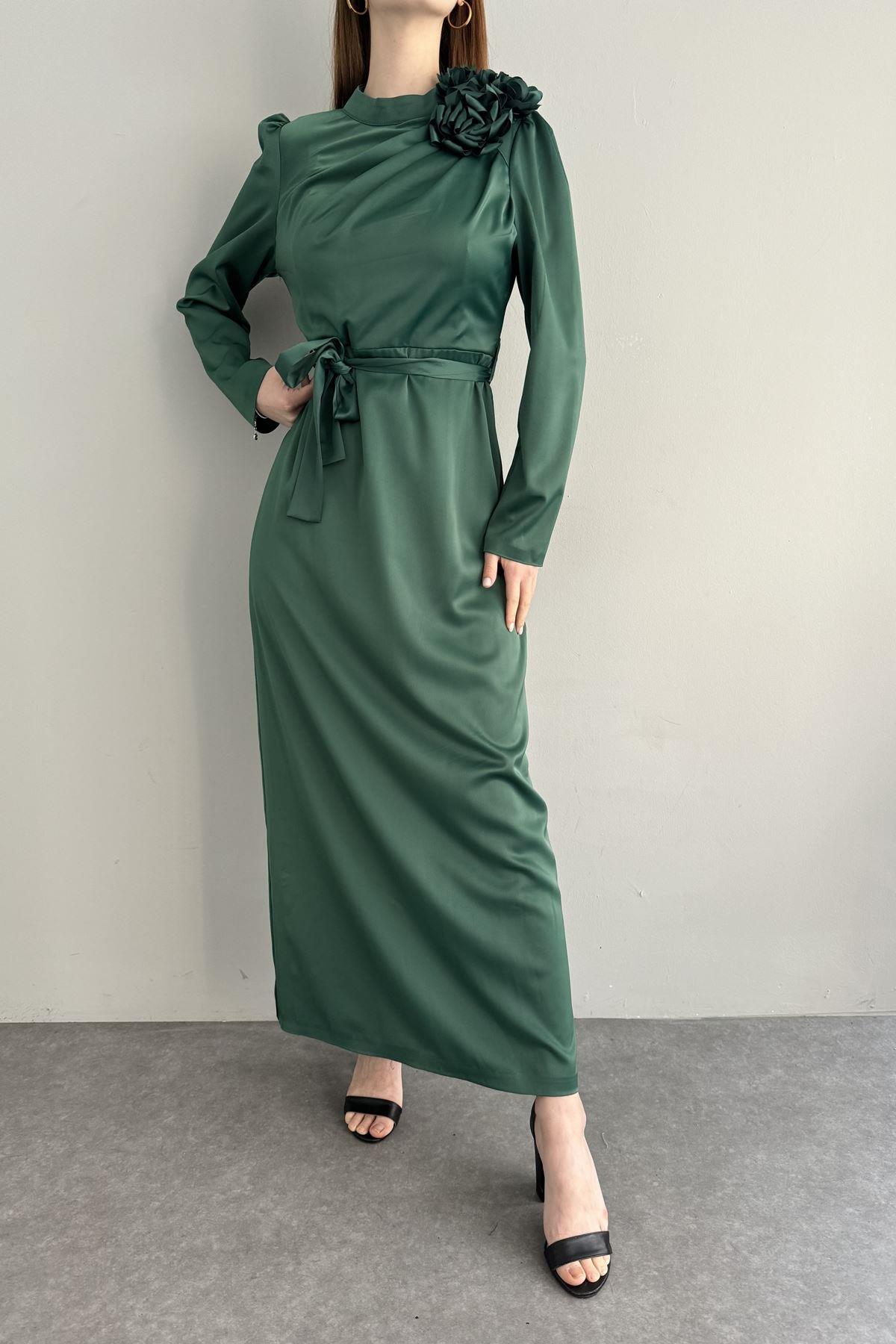 GÜL BRONŞLU SATEN ELBİSE