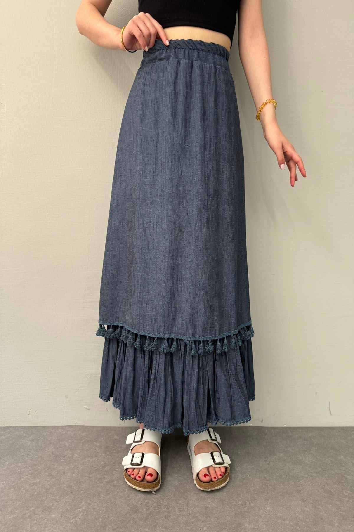 ÇİFT KAT PÜSKÜL DETAYLI ÇİNGENE ETEK