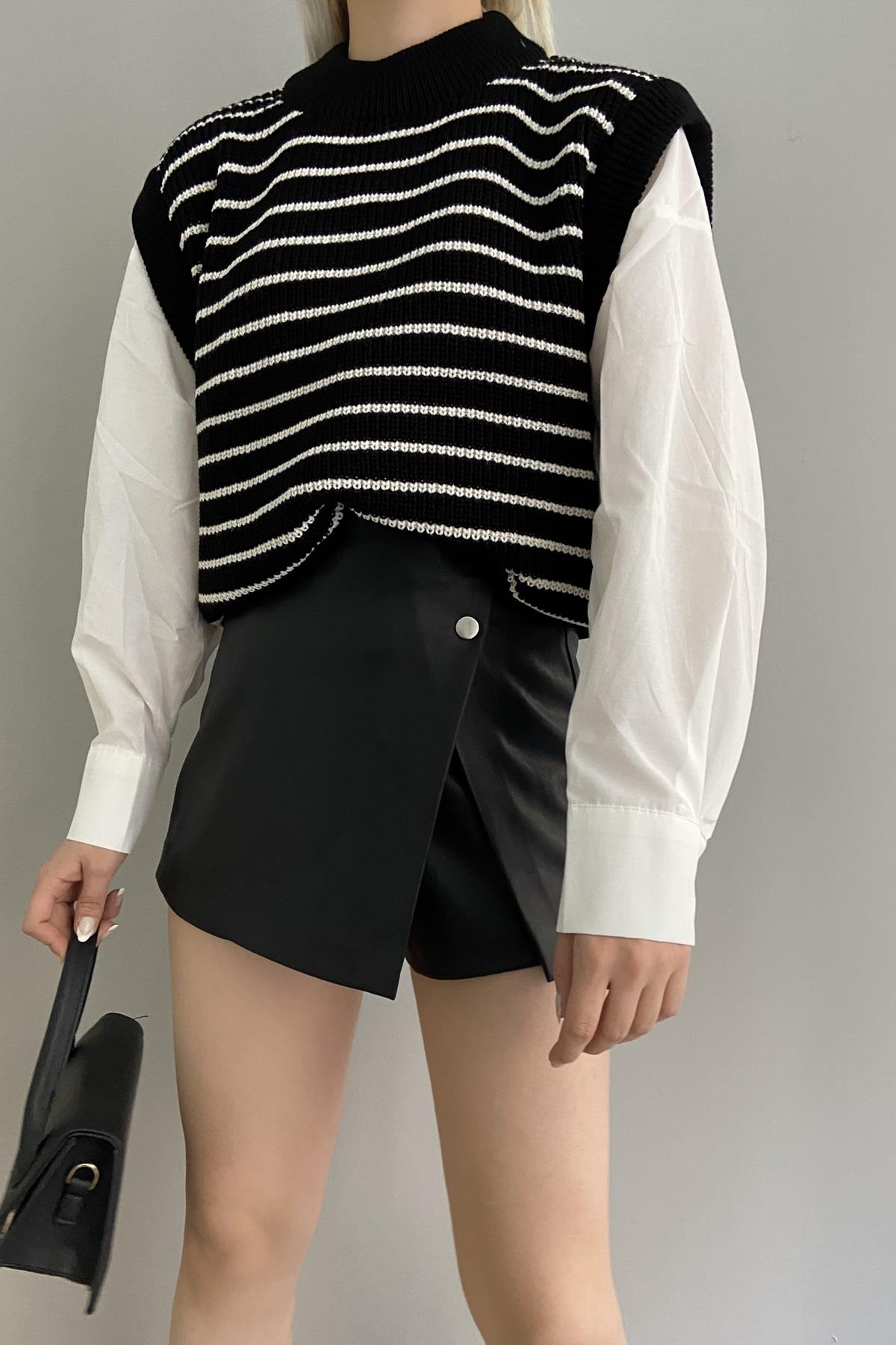 KRUVAZE DERİ ŞORT ETEK