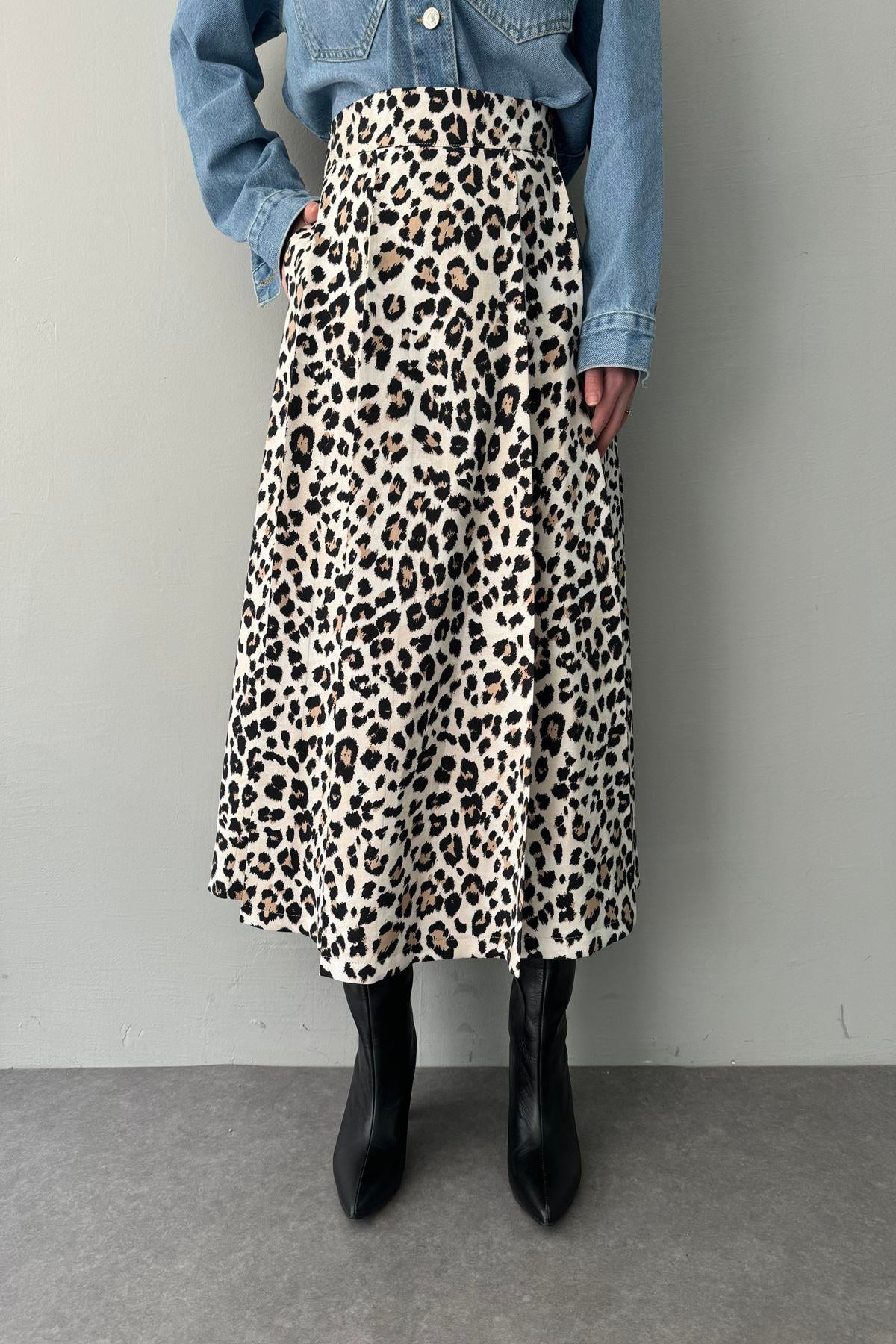 LEOPAR DESEN PİLELİ ETEK