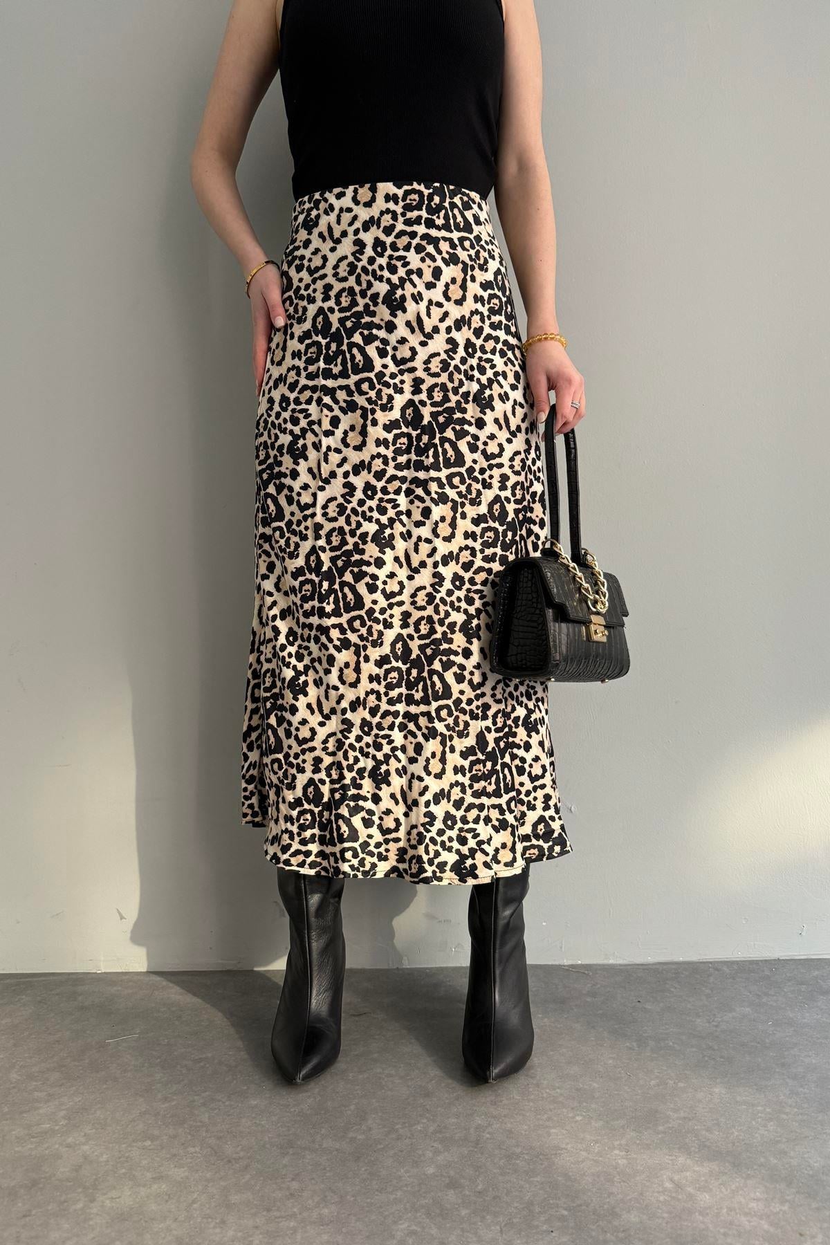 LEOPAR DESENLİ SATEN ETEK