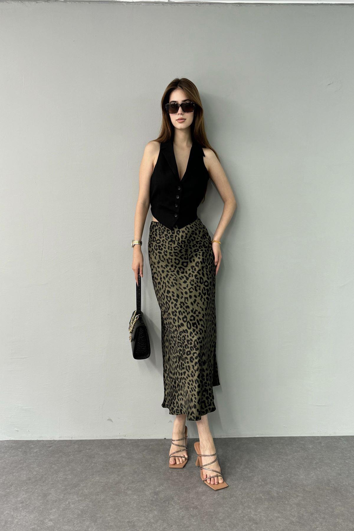 LEOPAR DESENLİ SATEN ETEK