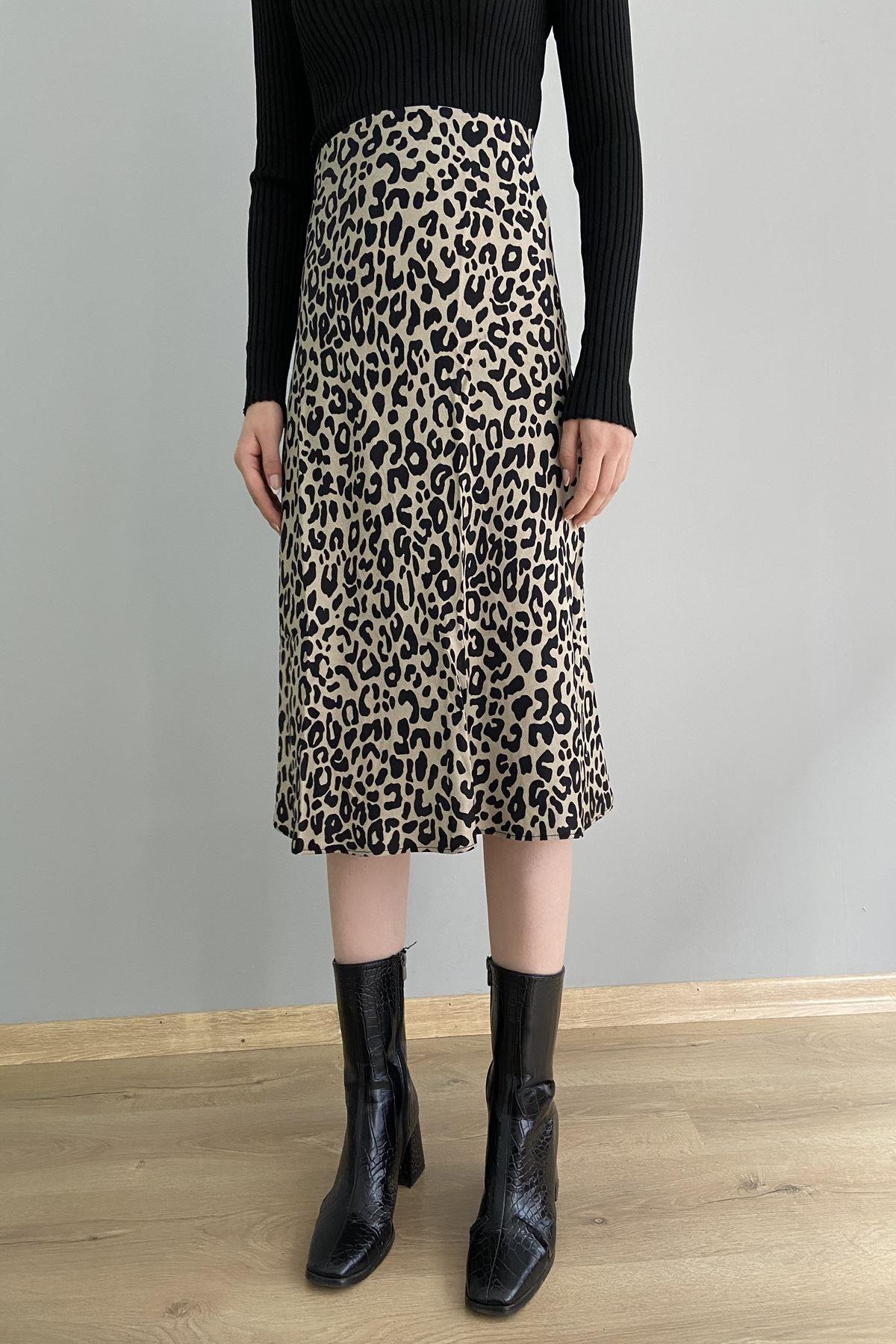 LEOPAR DESENLİ SATEN ETEK