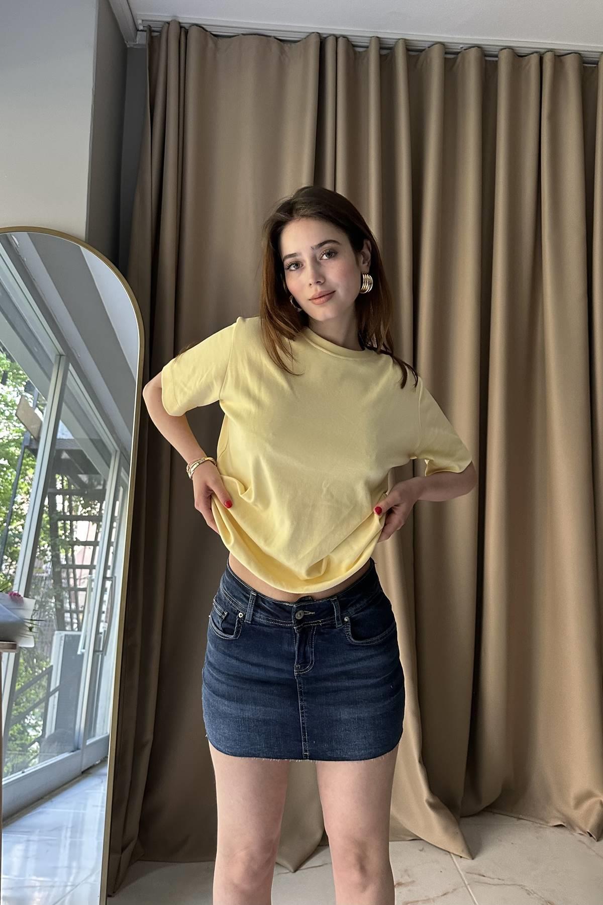 LİKRALI KISA ŞORTLU KOT ETEK