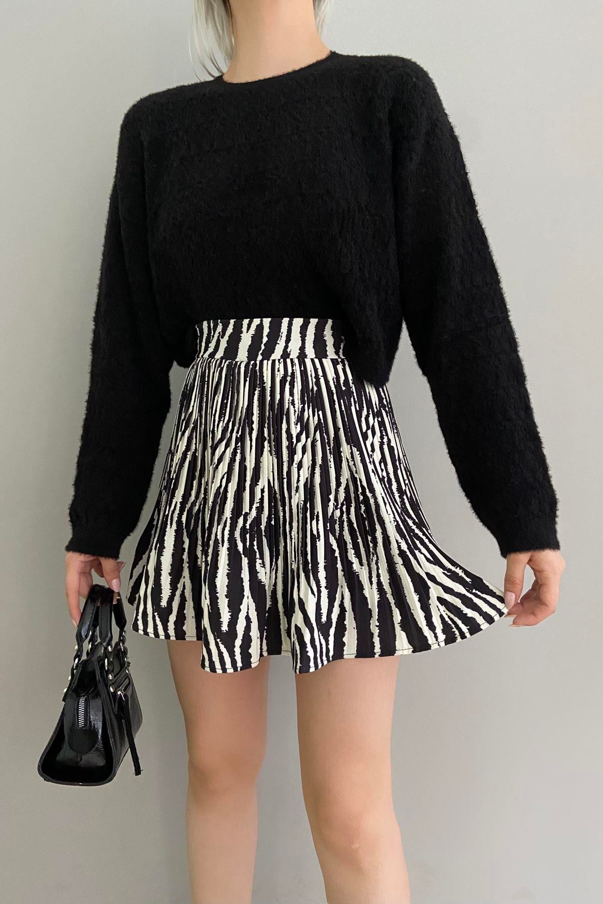 ZEBRA DESEN PİLİSELİ ŞORT ETEK