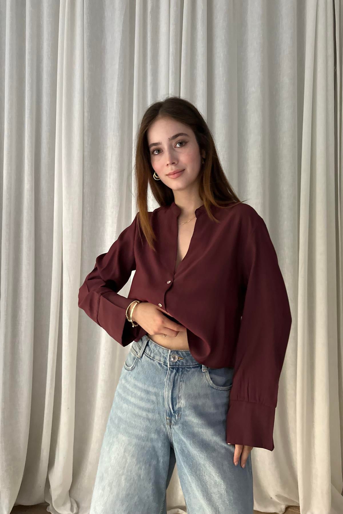 HAKİM YAKA CROP GÖMLEK