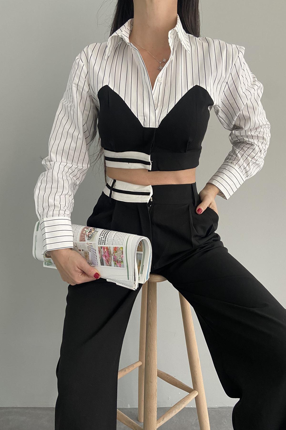 KUMAŞ GARNİLİ CROP GÖMLEK