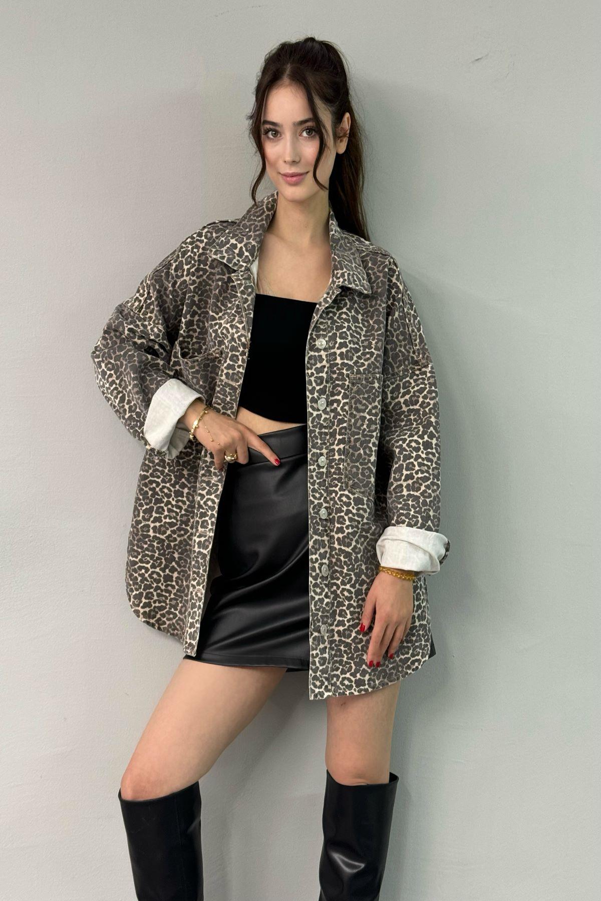 LEOPAR DESEN OVERSİZE GÖMLEK
