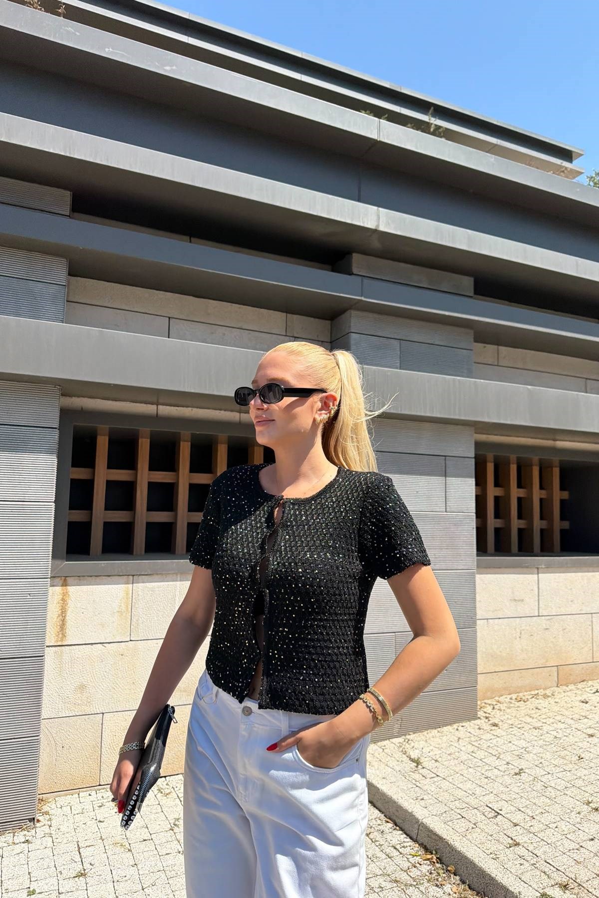 PULLU METALİK İP TRIKO HIRKA