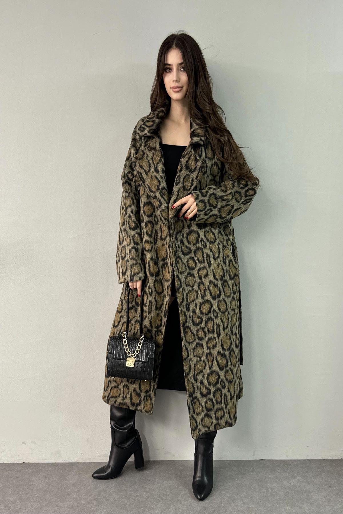 LEOPAR DESEN KUŞAKLI OVERSİZE KABAN
