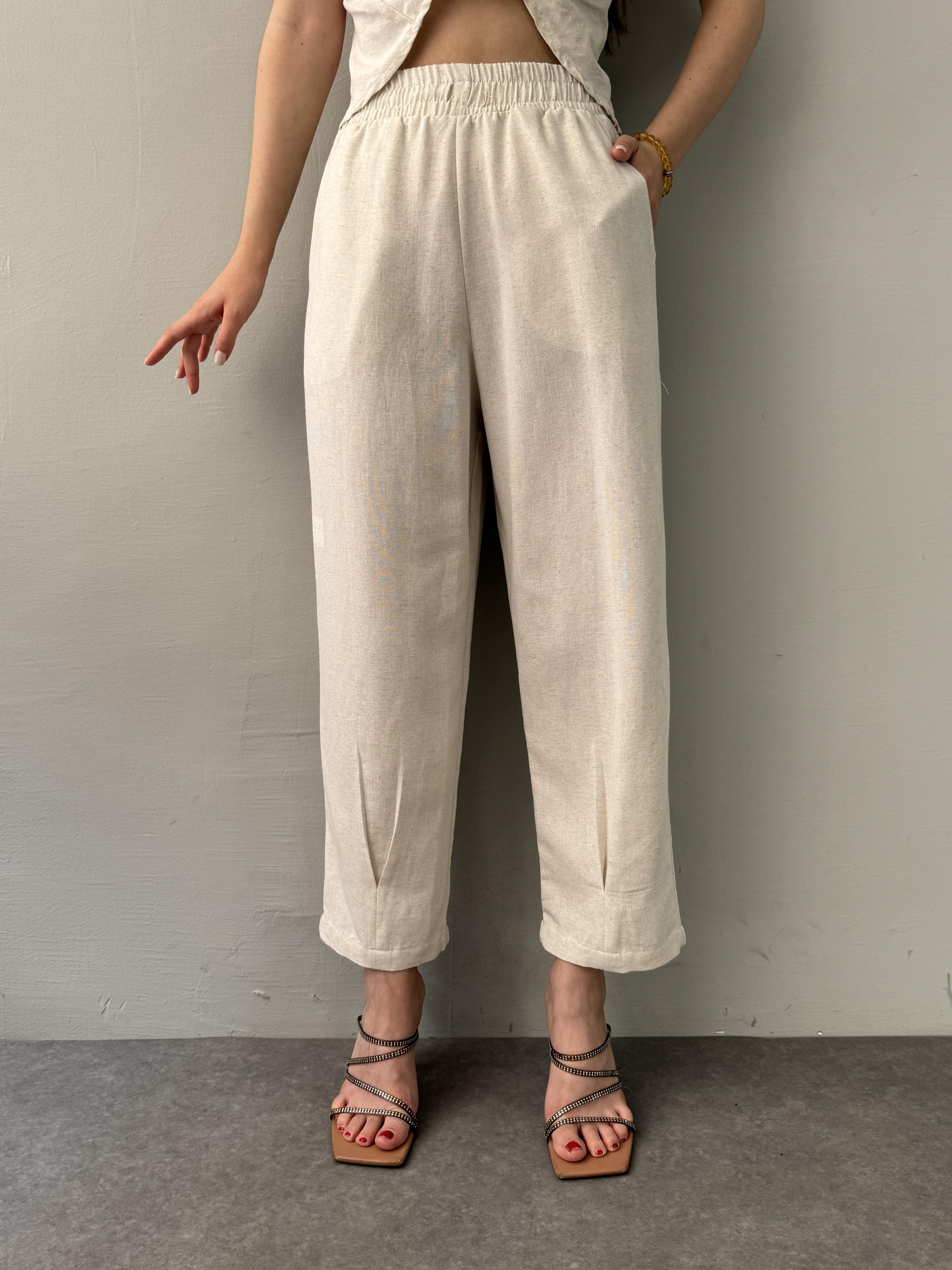 4012 MISRA BEL LASTİKLİ PAÇA DİKİŞLİ PANTALON
