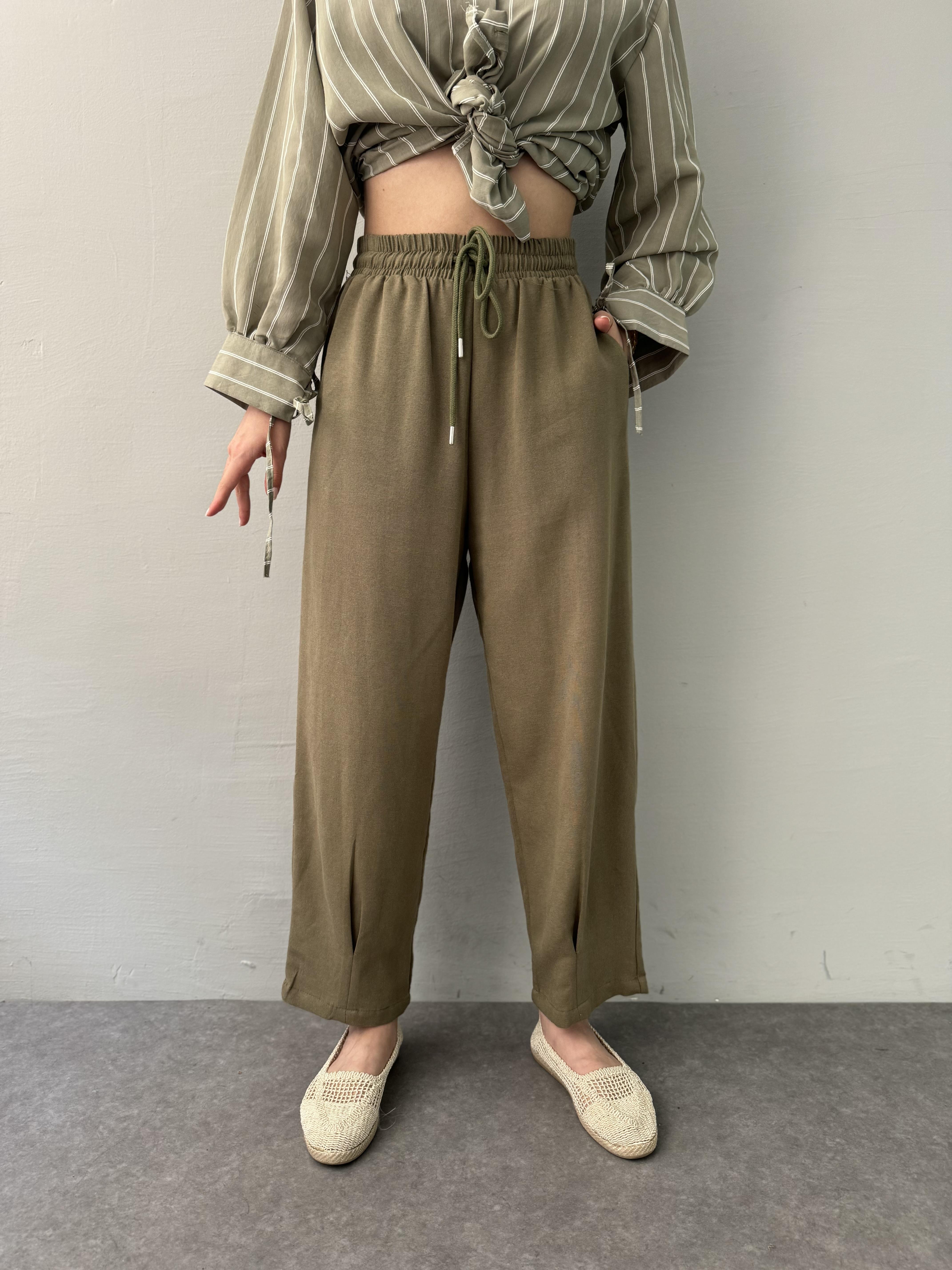 BEL LASTİKLİ PAÇA DİKİŞLİ PANTALON