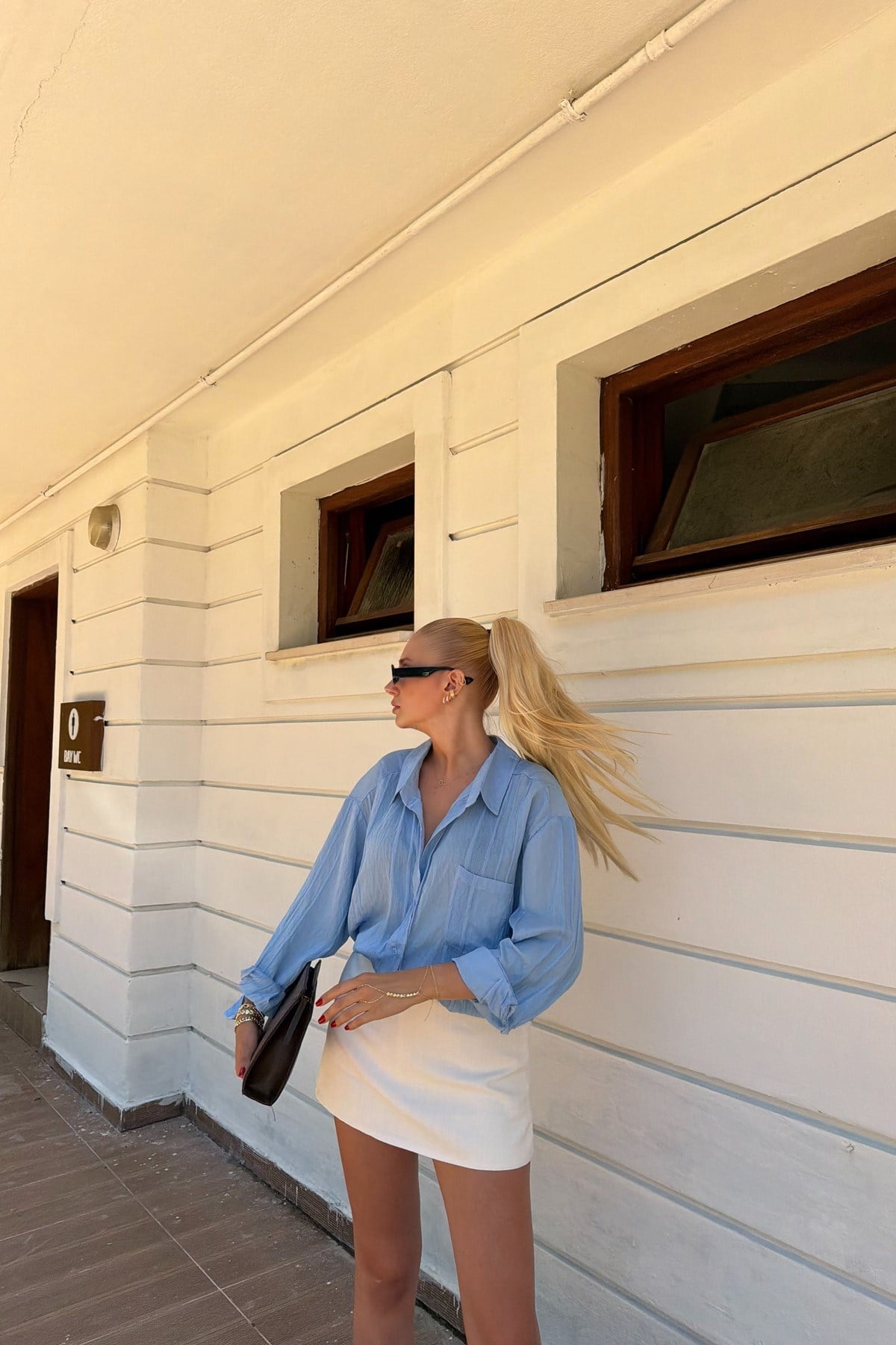 KENDİNDEN DESENLİ OVERSİZE GÖMLEK