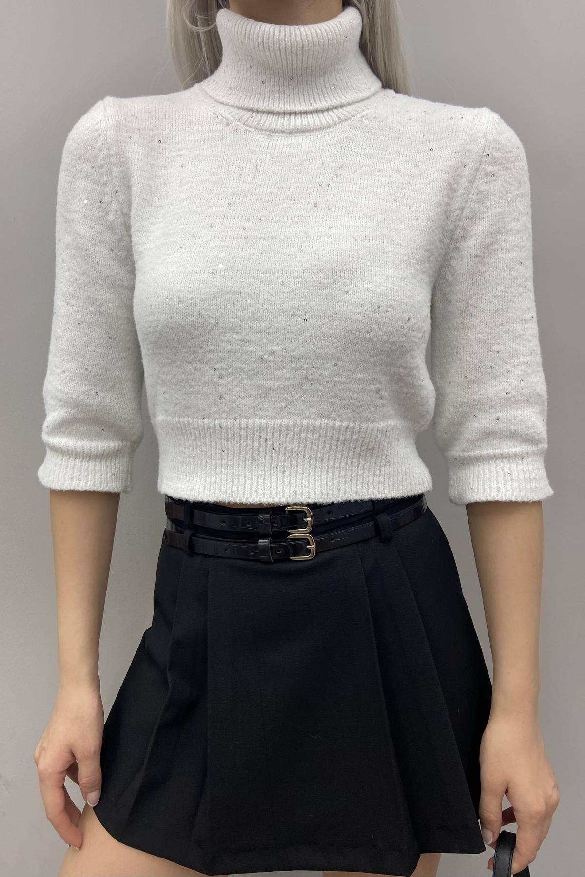 PULLU BALIKÇI YAKA KISA KOL CROP TRIKO
