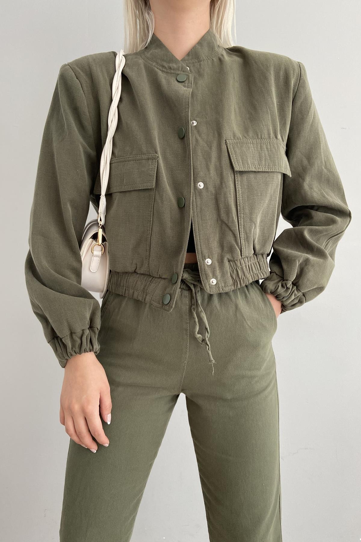 ÖNÜ CEPLİ TENCEL BOMBER CEKET