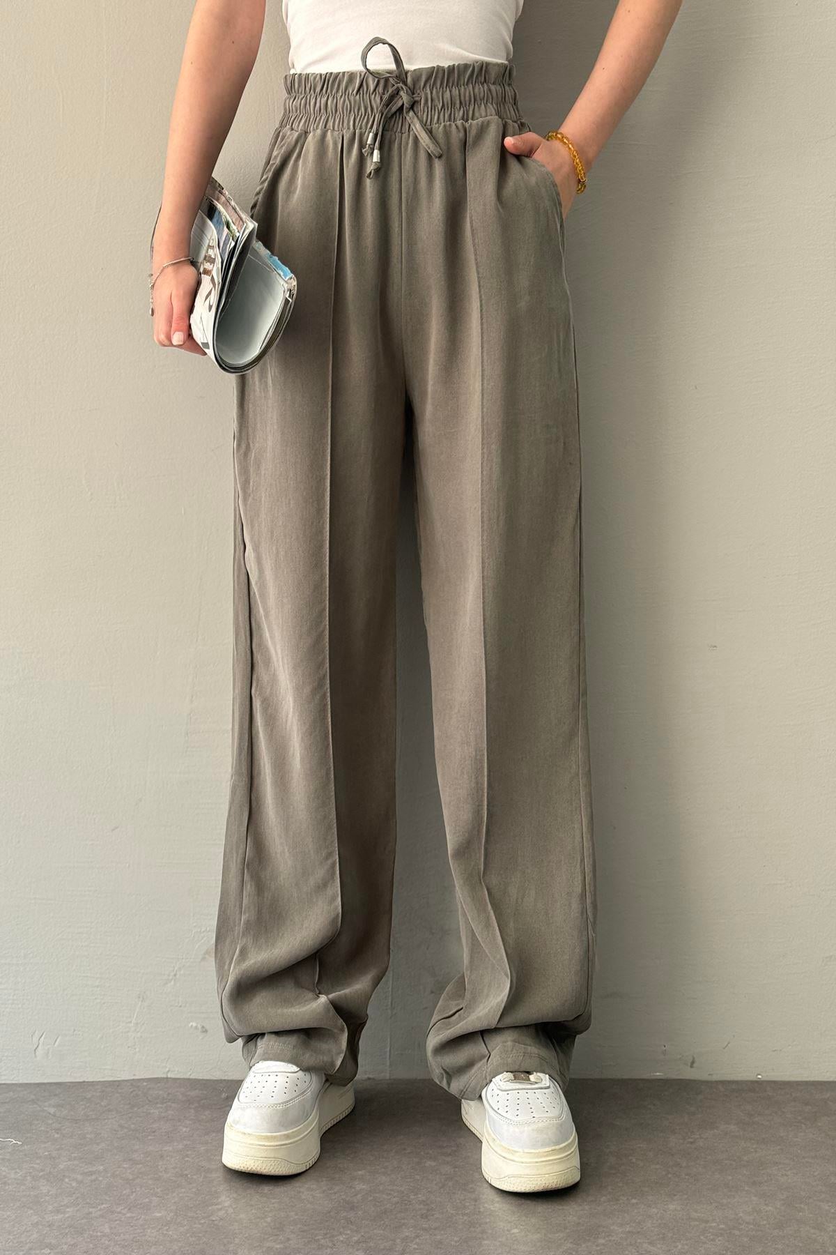BEL LASTİKLİ ÇİMALI TENCEL PANTOLON