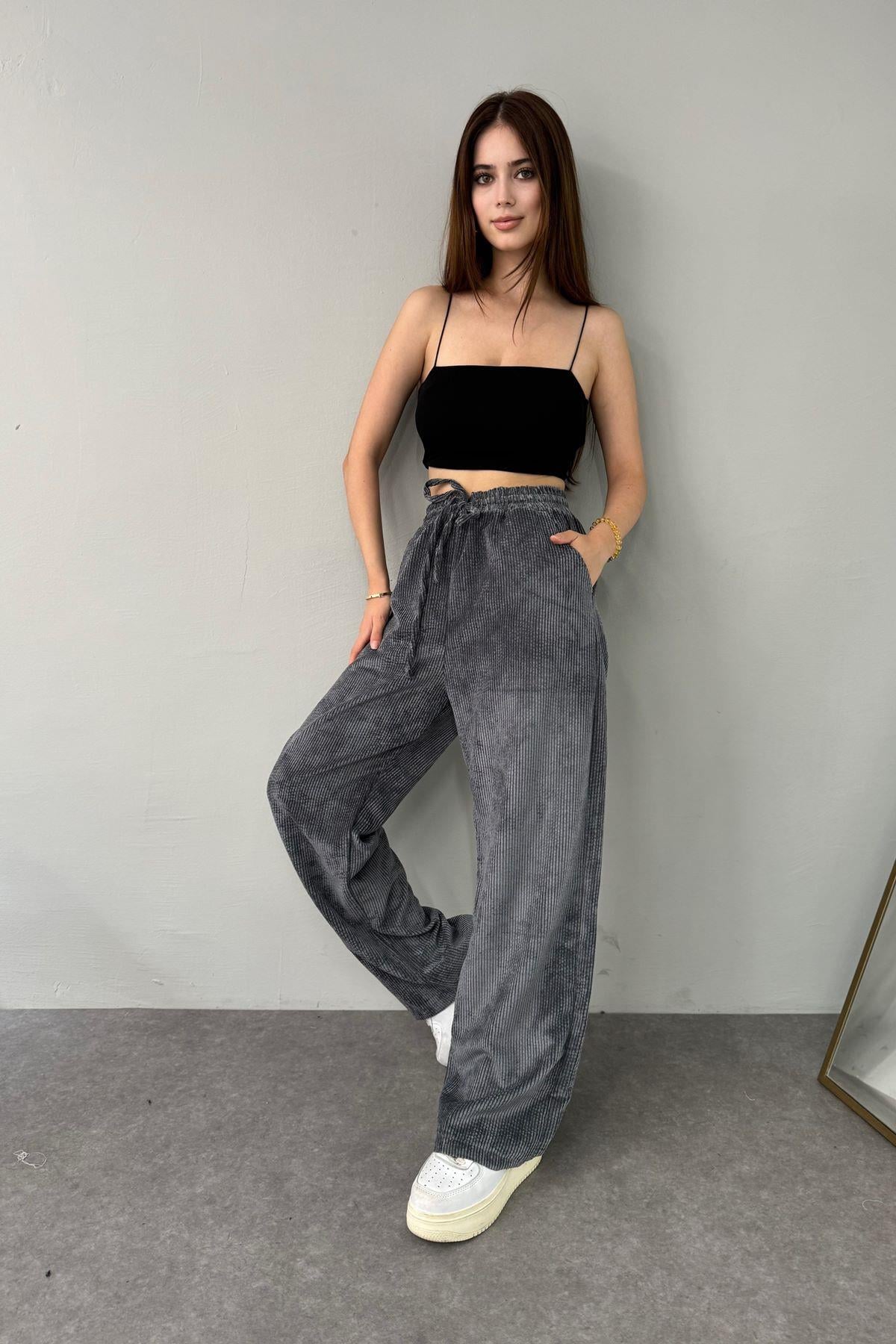 BEL LASTİKLİ KADİFE PANTOLON