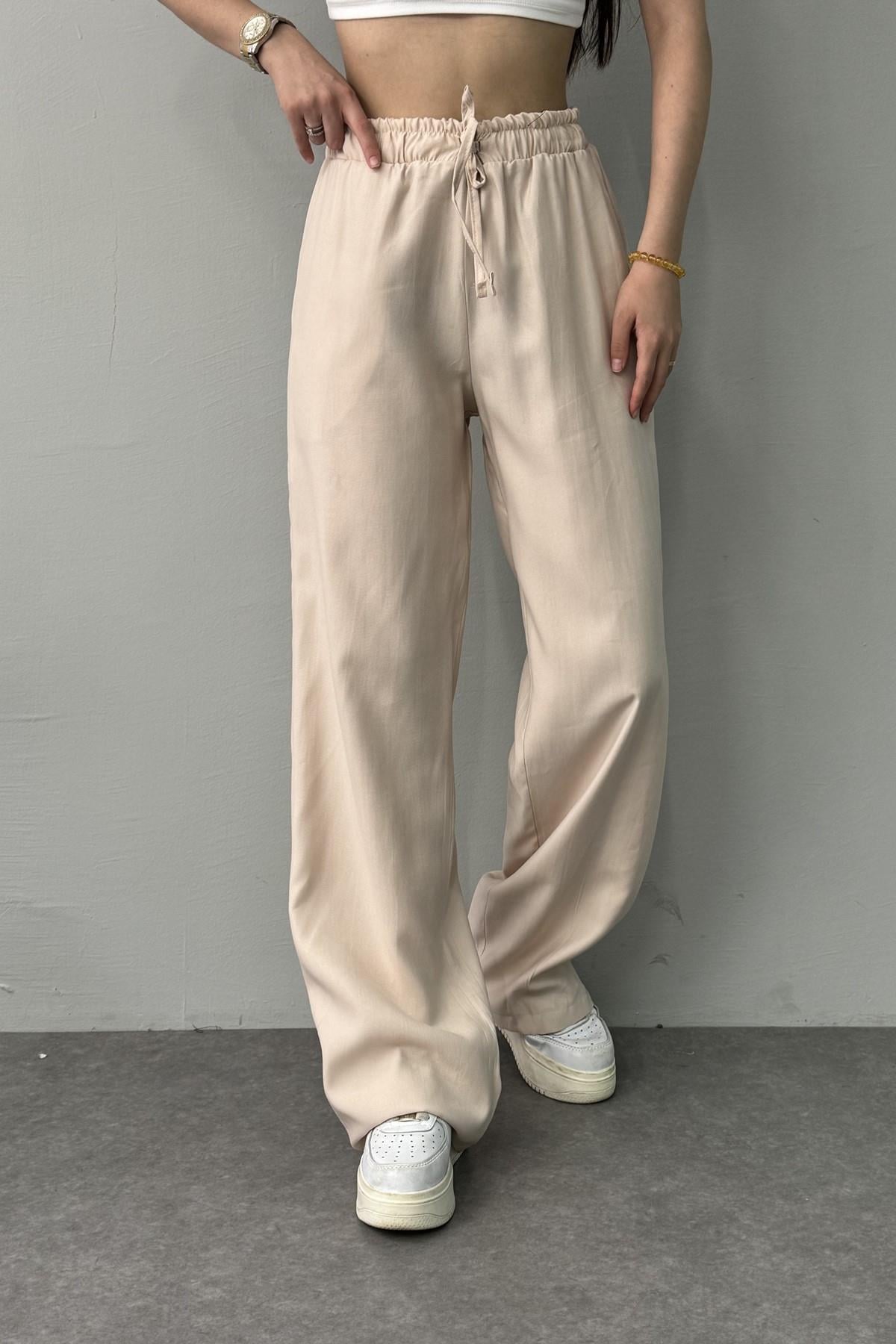 BEL LASTİKLİ KETEN PANTOLON