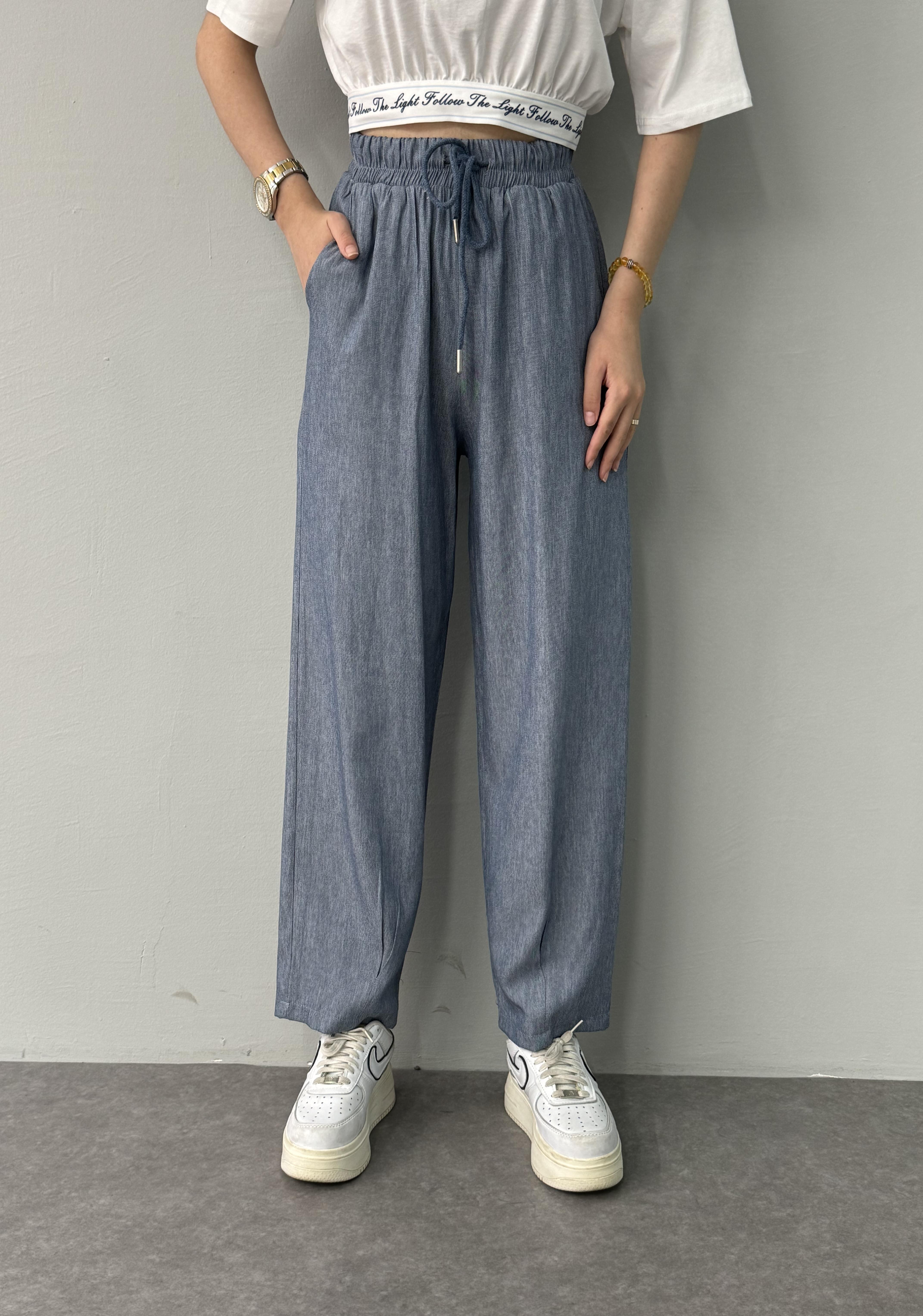 BEL LASTİKLİ PAÇA DİKİŞLİ PANTALON
