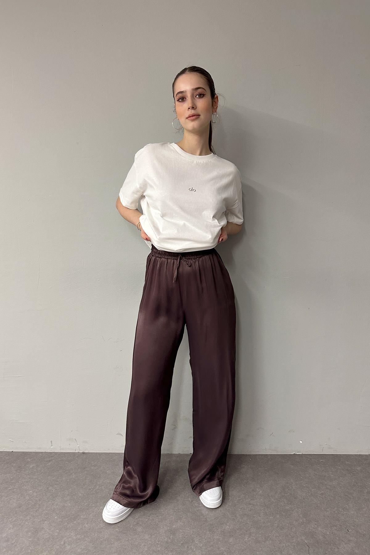 BEL LASTİKLİ SATEN PANTOLON