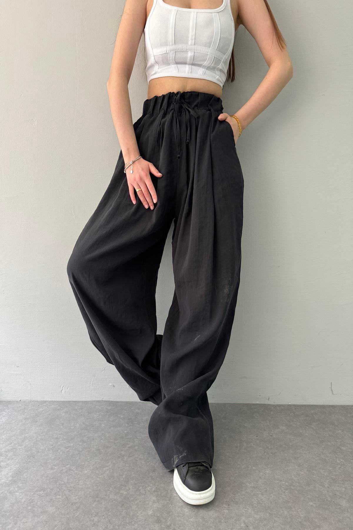 BEL LASTİKLİ TENCEL BOL  PANTOLON