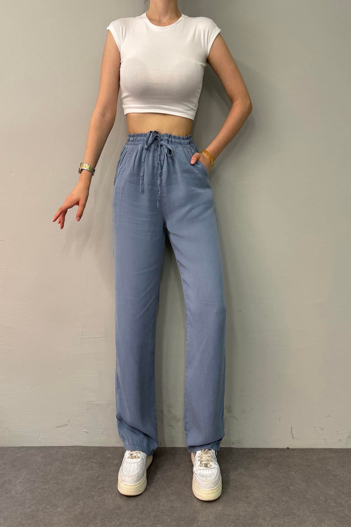 BEL LASTİKLİ TENCEL PANTOLON