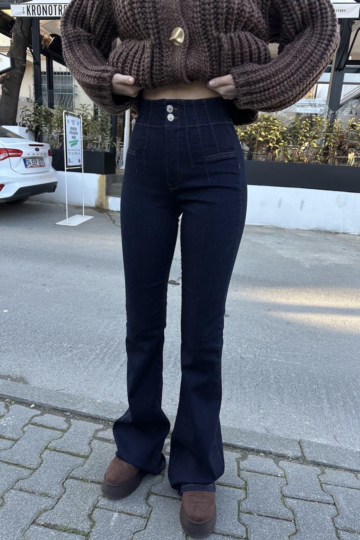 BEL PENS DETAYLI İSPANYOL PAÇA KOT PANTOLON