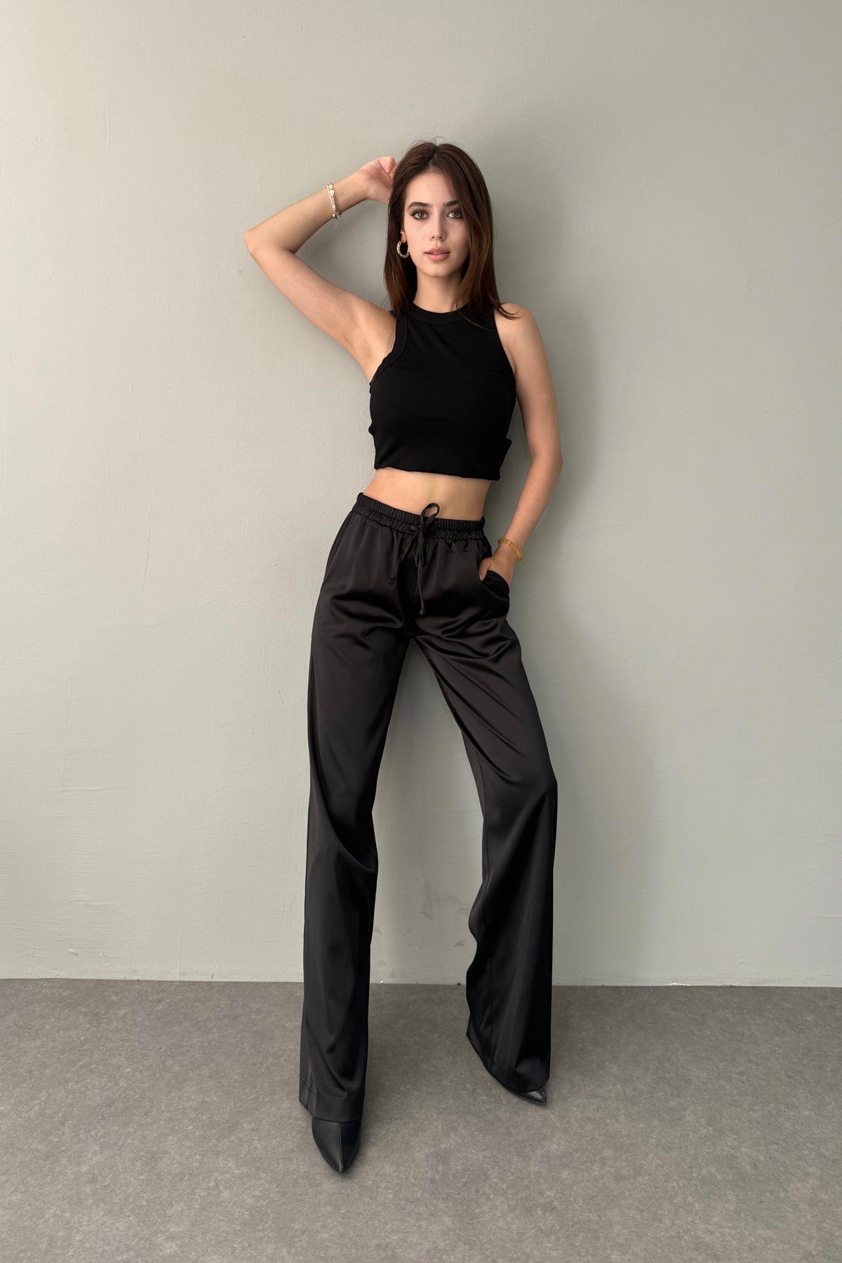 BELİ LASTİKLİ CEPLİ SATEN PANTOLON