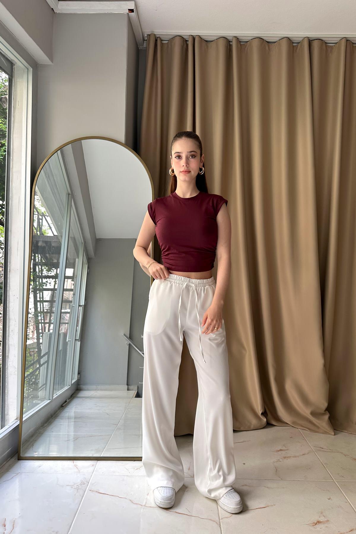 BELİ LASTİKLİ CEPLİ SATEN PANTOLON