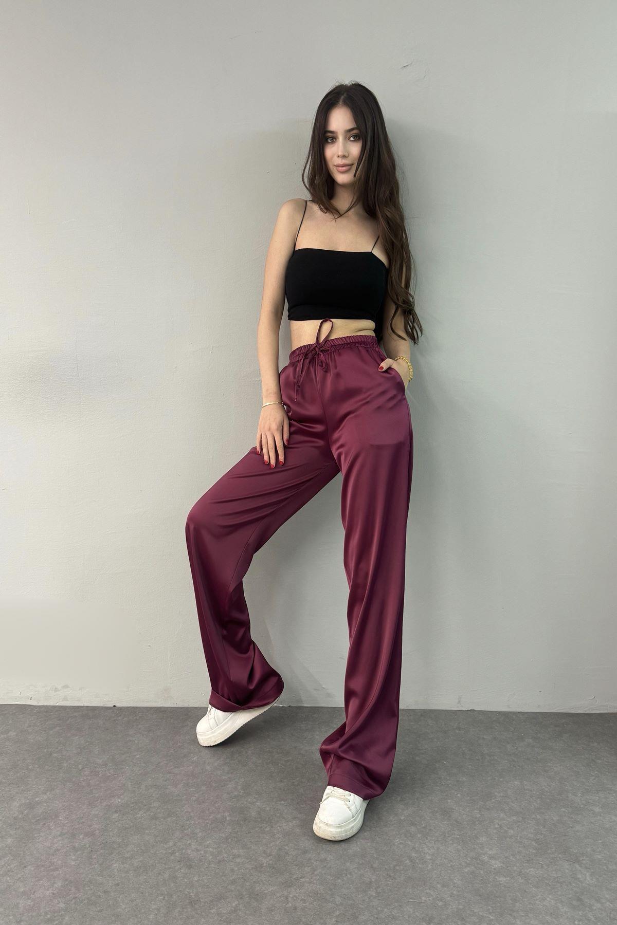 BELİ LASTİKLİ CEPLİ SATEN PANTOLON