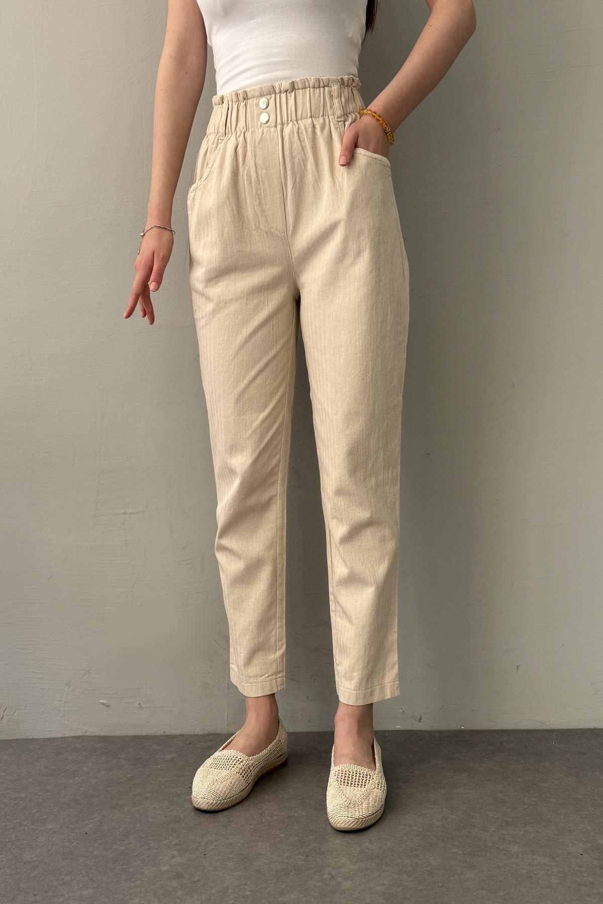 BELİ LASTİKLİ GABARDİN PANTOLON