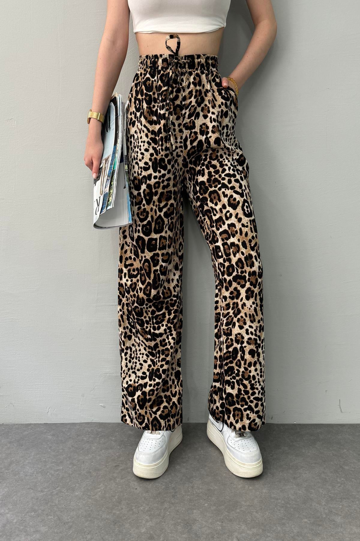 LEOPAR DESEN BAĞCIKLI PANTOLON